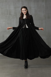 Medieval-Inspired Linen Dress with Chest Tie – Available in Black & Orange -  | Open Dress